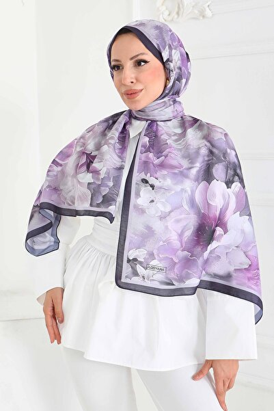 TOFİSA Floral Whisper Series Cotton Shawl Lilac - 27853-Lila