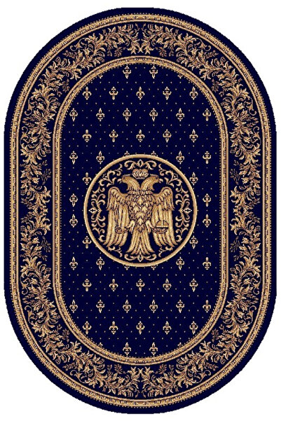 Lotos Oval Church Pattern Rug 15032-810, Double-Headed Eagle Print, Blue, 8 mm Thread