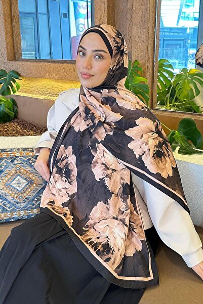 lamelif شال من الخيزران بنمط الزهور باللون البني المر