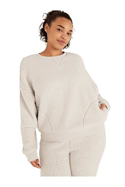 Victoria's Secret Women's blouse, Victoria's Secret, Sherpa Crew Sweatshirt, Beige, M INTL