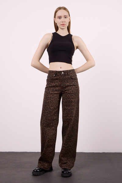 JUD Elena 145 High Waist Leo Brown Wide Leg Pants Women