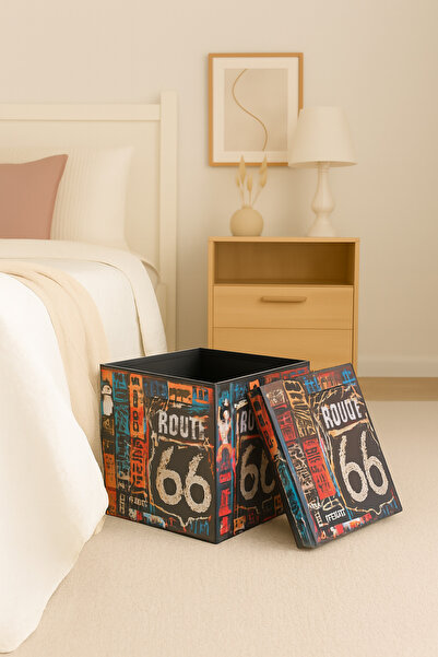 UnicSpot Taburet/Cutie de depozitare Route 66, multicolor, 38 x 38 x 37,5 cm