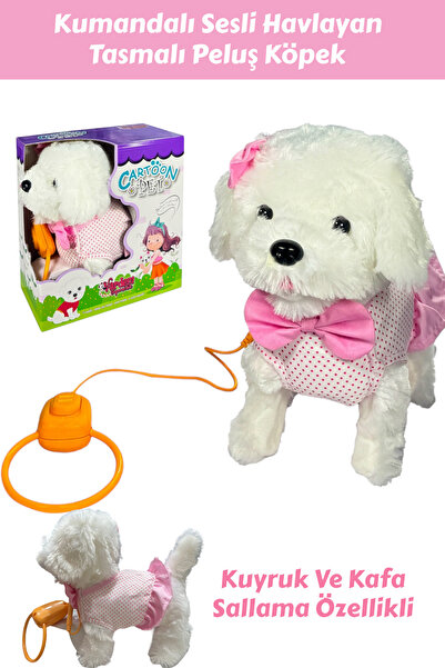 SCOWETTO Peluş Tasmalı Yürüyen Fiyonklu Köpek 25 cm Sesli Havlayan Kafa Ve Ku...