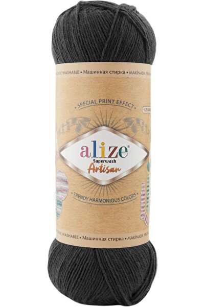 Atölye MaDe Alize Superwash Artisan 75% Wool Hand Knitting Yarn Single Ply Color Code : 60 Black