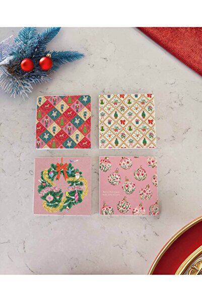 arslart حامل أكواب من الحجر الطبيعي بنمط عيد الميلاد باللونين الوردي والأحمر،...