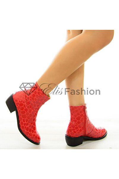 Elis Fashion Ghete de dama rosii cu talpa joasa si aspect de solzi #8008