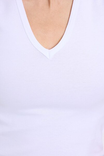 Tudors Γυναικεία μπλούζα εφαρμοστό με λεπτή εφαρμογή με λαιμόκοψη σε σχήμα V, με μηδενικό μανίκι, βαμβακερή ριμπάνι, λευκή μπλούζα