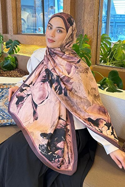 lamelif Floral Desen Bambu Şal Mürdüm