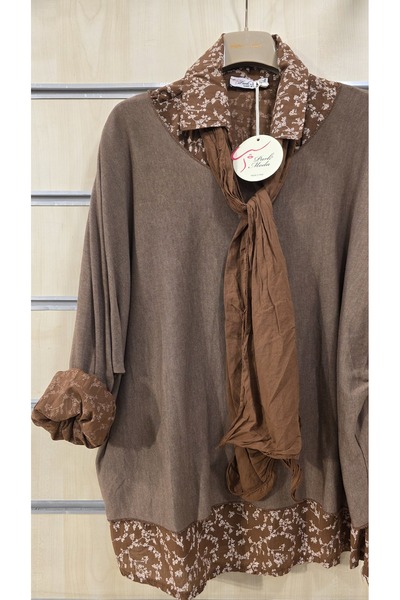 Park Moda Βαμβακερή μπλούζα με πουκάμισο και φουλάρι