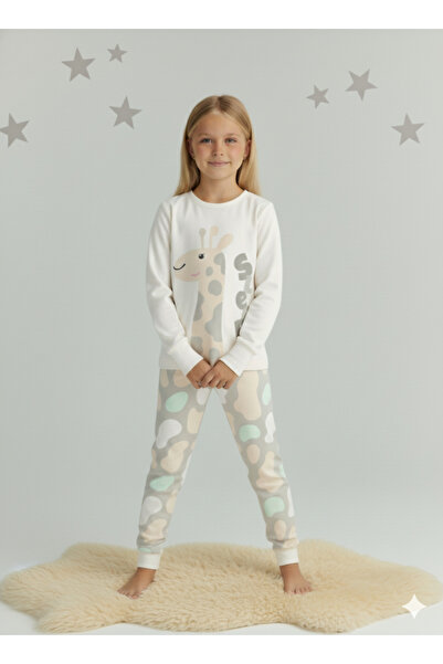 ROSAMİNA Girl's 100% Cotton Fluffy Giraffe Pajama Set