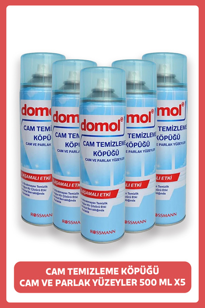 DOMOL Cam Ve Parlak Yüzeyler İçin Cam Temizleme Köpüğü 500 ml (5 Adet)