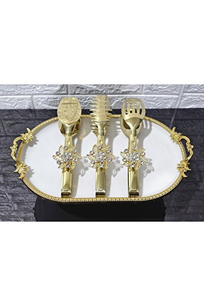 atabey home Gold Serving Tongs Set of 3 Gold Crystalized Pasta/Dessert/Dining/Display Tongs Titanium