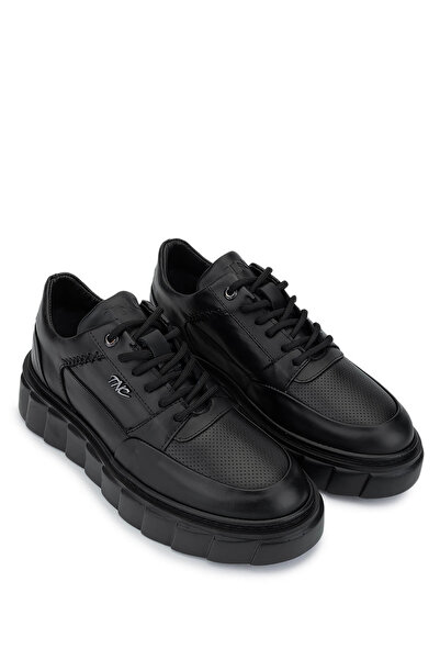 Tamer Tanca Men's Genuine Leather Black Leather Sneakers & Sports Shoes