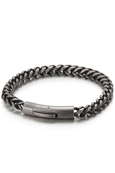 TAKIŞTIR Anthracite Color Chain Detailed Steel Men's Bracelet