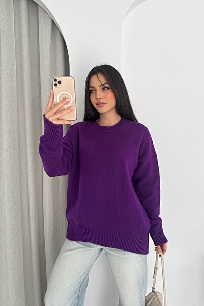 FEMELLE Women's Purple Oversized Knitwear Sweater Standard Size