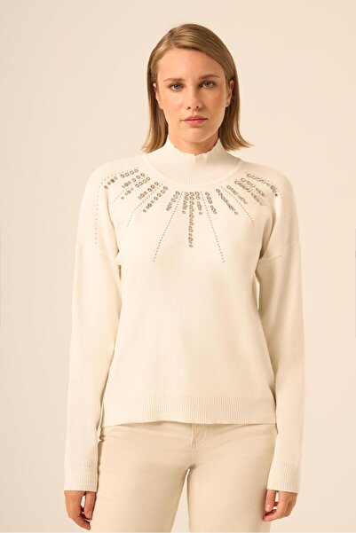 FTZ WOMEN Pulover de damă cu detalii brodate Ecru 25194