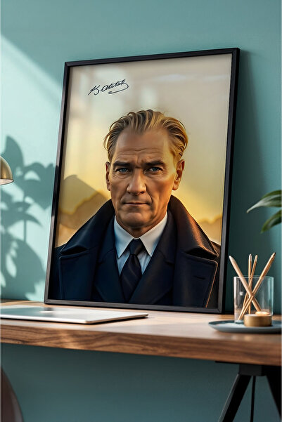 huhuli Mustafa Kemal Atatürk Baskılı Ahşap Siyah Çerçeveli Tablo Huhu506
