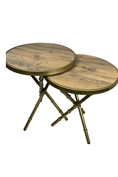 LONART CONCEPT Bambu 2'Lİ Zigon Sehpa Metal İskelet Atlantik Çam Görünümlü Ah...