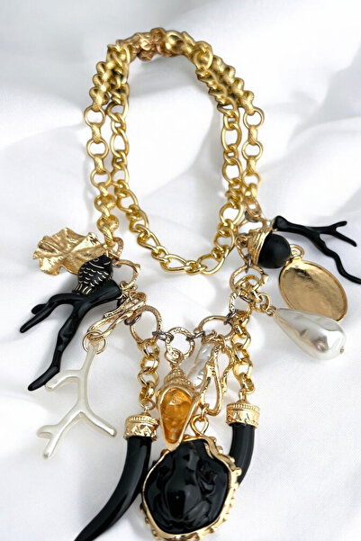 PETEK AKSESUAR Za Brand Model Black Charm Detailled Necklace
