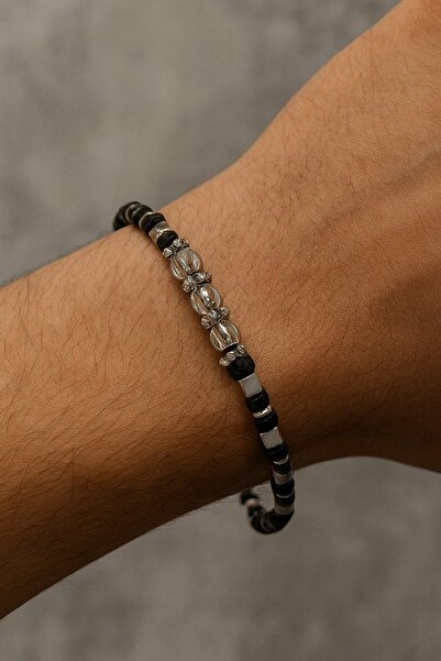 TAKIŞTIR Mixed Color Bead Detailed Steel Men's Bracelet