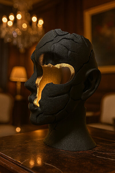 3dlab Luxury Kırık Yüz Figürlü Dekoratif Masa Lambası – Siyah Gold Modern San...