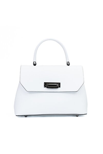 Posete Fagaras Alana Leather Purse - White, 2 Compartments, 4 Pockets, Non-Adjustable Strap 118 cm