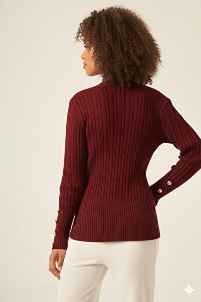 FTZ WOMEN Women's Hair Knitted Cardigan Burgundy 25237