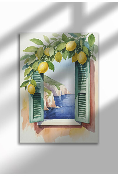 21mxm Poster pânză pentru fereastră fără ramă - Imprimeu digital în stil acuarelă - lămâi atârnate deasupra