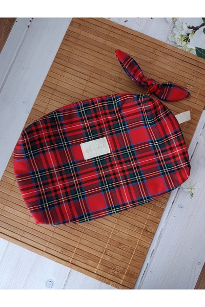 ÖZLEM HANDMADE İSKOÇ EKOSELİ BÜYÜK BOY MAKYAJ ÇANTASI, SEYAHAT ÇANTASI 25*15*6