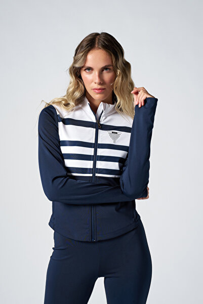 bilcee Women's Navy Blue Fashion Define Jacket with Flare Pants and Fleece Lining Tracksuit Set 4787