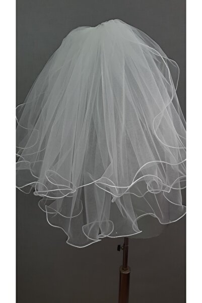 Suzanna Moda 60x50_Çift_Kat_Kabarık_Dalgalı_Bukleli_Şeritli_Taraklı_Krem Hayal Tül Duvak