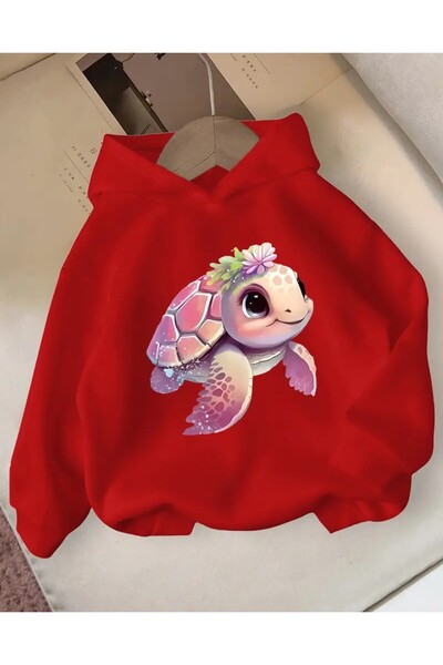 oneagılyazı Сладко суитшърт с качулка с принт на костенурка и цветя