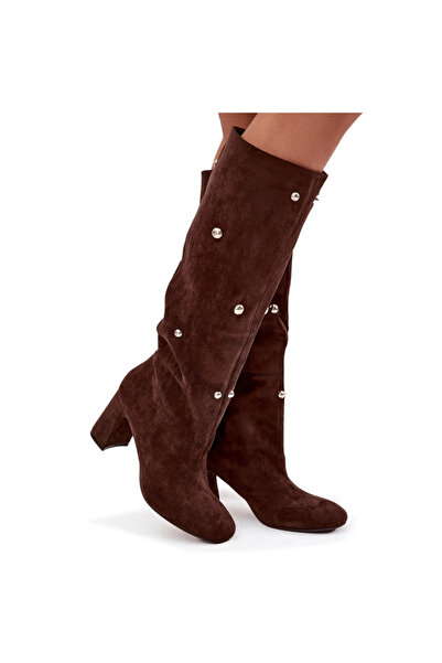 BOTO Cizme Femei Iarna Cu Toc Cu Detalii Decorative Ciocolatiu Lucinda 38
