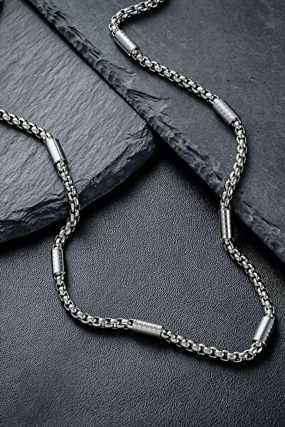 TAKIŞTIR Silver Color Men's Chain Steel Necklace (55cm)