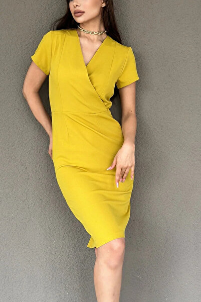 MILANOFOX V-Neck Double Fabric Pencil Dress