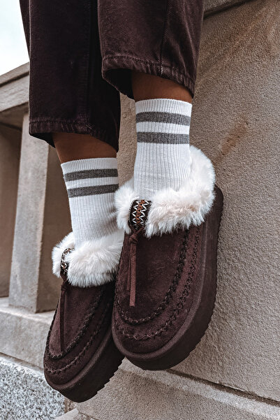 BOTO Cizme de iarnă pentru femei cu blană pe platformă ciocolată Rosmira 41