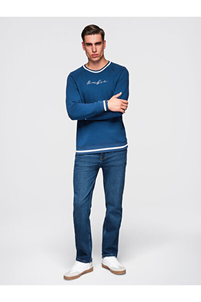 OMBRE Pánská mikina s raglánovým rukávem a kontrastními detaily - tmavě modrá V1 OM-SSNZ-0244