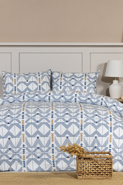 Elart Marcus Duvet Cover Set Single Size 100% Cotton Ranforce Fitted Sheet (160X220 cm) Blue