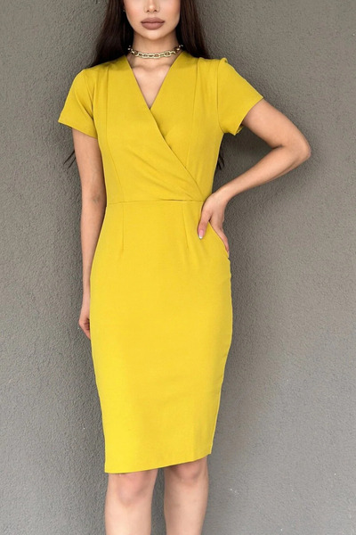 MILANOFOX V-Neck Double Fabric Pencil Dress