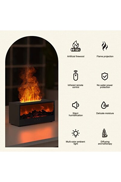 MACVI ® 3D Smart Humidifier, Flame Effect, Aromatherapy, 200ml, LED, USB, Remote, 3 Modes.