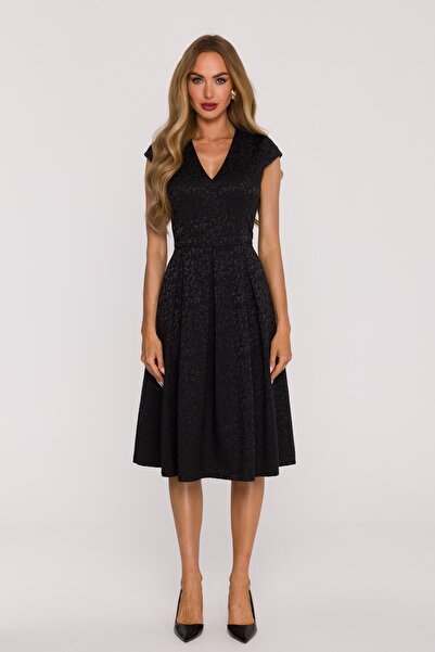 Made of Emotion M892 Flared jacquard dress with short sleeves