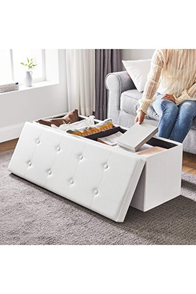 SONGMICS Tabure 120 Litre Saklama Kutusu Tabure Katlanabilir 300 Kg'A Kadar Yük Deri Kapak Lsf702