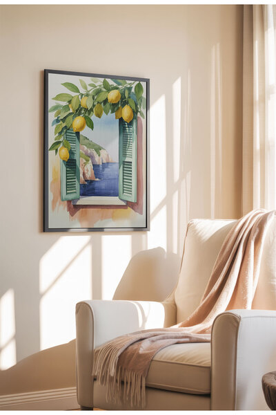 21mxm Poster pânză pentru fereastră fără ramă - Imprimeu digital în stil acuarelă - lămâi atârnate deasupra