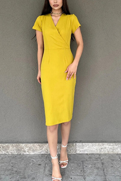 MILANOFOX V-Neck Double Fabric Pencil Dress