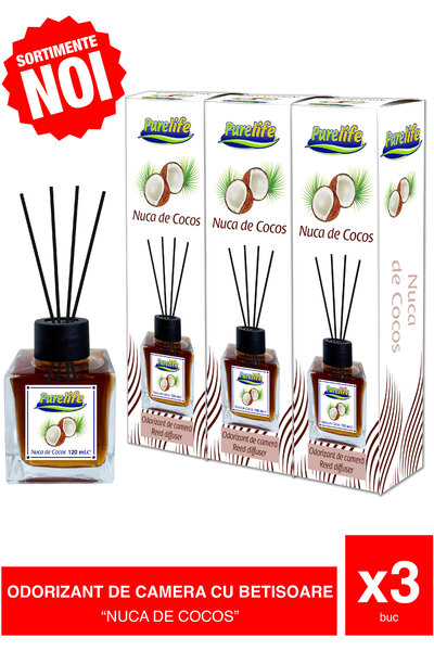 PureLife Room Air Freshener Set – 3 x 120 ml New Collection (Coconut)