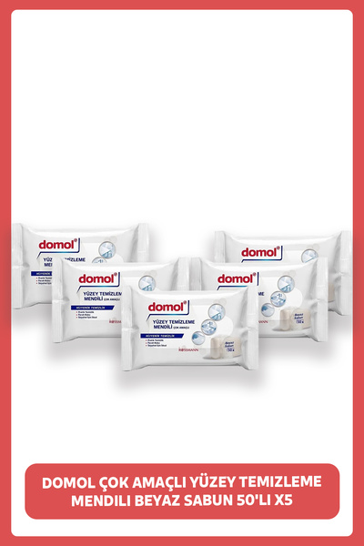 DOMOL Çok Amaçlı Yüzey Temizleme Mendili Beyaz Sabun 50'li (5 ADET)