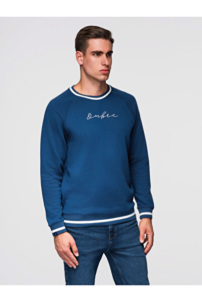 OMBRE Pánská mikina s raglánovým rukávem a kontrastními detaily - tmavě modrá V1 OM-SSNZ-0244