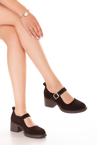 Gondol Kadın Hakiki Deri Rahat Orta Topuklu Ayakkabı ndr.26201 Kahve Süet