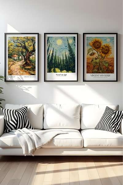 huhuli Ahşap Siyah Çerçeveli Vincent Van Gogh Tablo Seti Huhu531