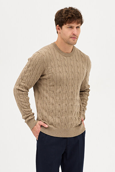 Frappoli Vaclav Men's Mink Hair Braided Cotton Crew Neck Sweater